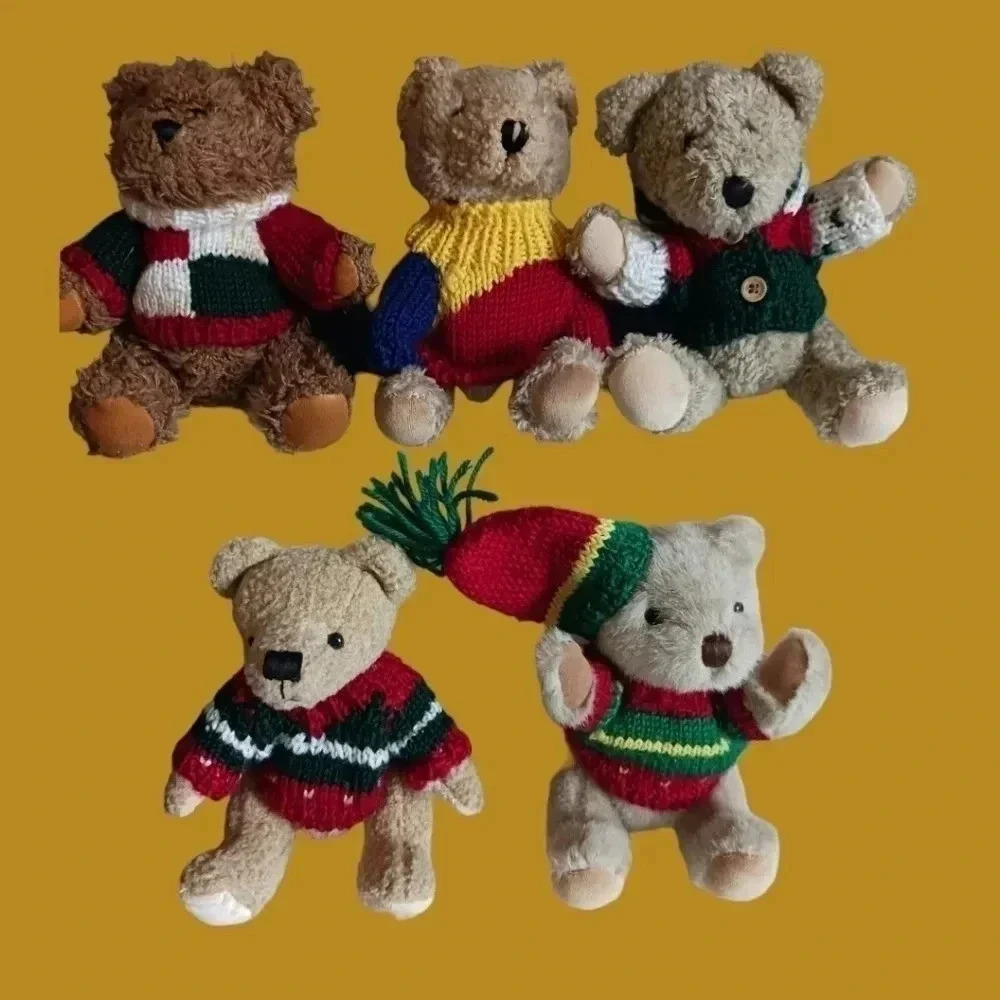 Hugfun int'l inc vtg lot of 5 jointed sweater teddy bears